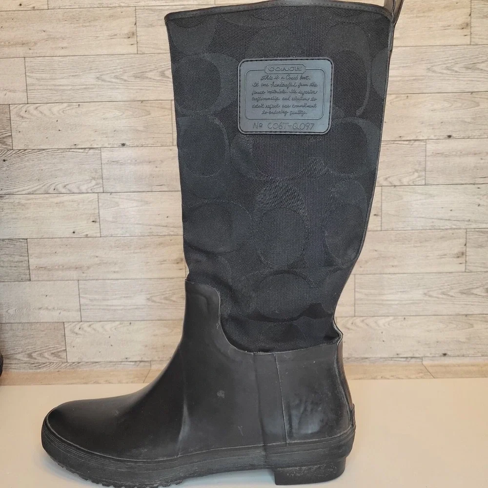 Coach Black Tall Rain Boots with Signature Logo
